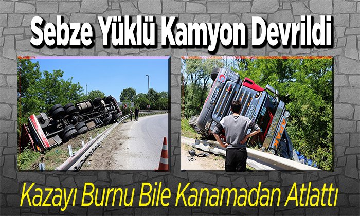 Sebze yüklü kamyon devrildi