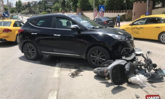 otomobil ile elektrikli motosiklet çarpıştı 1 yaralı (1)
