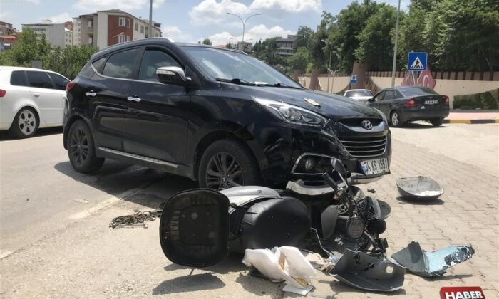 otomobil ile elektrikli motosiklet çarpıştı 1 yaralı (4)