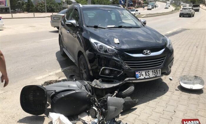otomobil ile elektrikli motosiklet çarpıştı 1 yaralı (6)