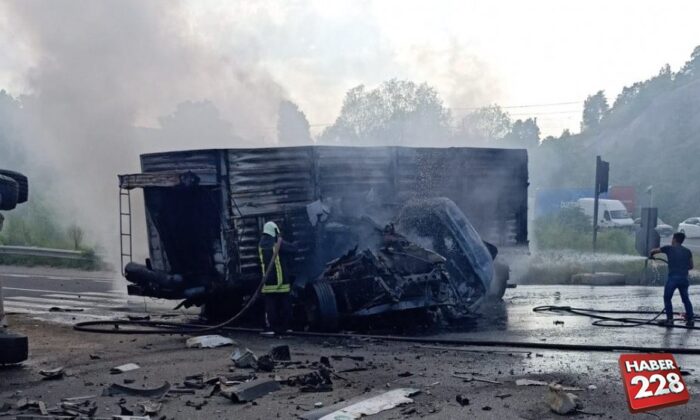 Bilecik'te kaza yapan tır alev alev yandı
