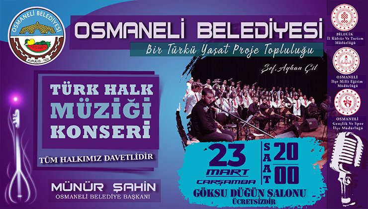 Osmaneli’nde Türk Halk Müziği Konseri Düzenlenecek