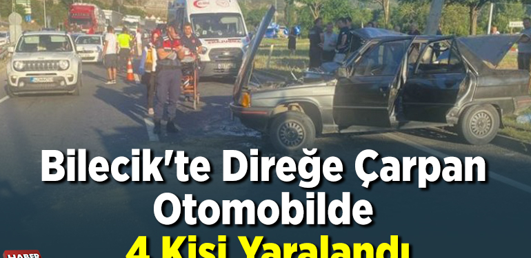 Direğe Çarpan Otomobilde 4 Kişi Yaralandı