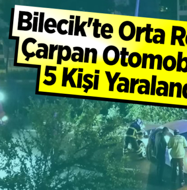 Bilecik'te Orta Refüje Çarpan Otomobilde 5 kişi yaralandı