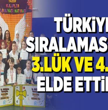 TÜRKİYE SIRALAMASINDA 3.LÜK VE 4