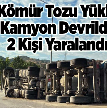 kömür tozu yüklü kamyon devrildi, 2 kişi yaralandı