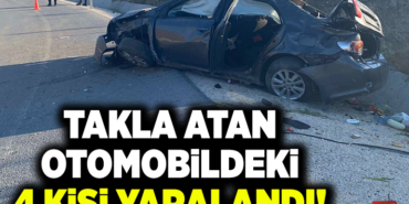 Devrilen otomobildeki 4 kişi yaralandı