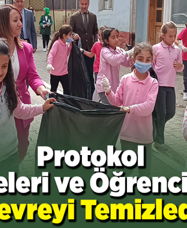 Protokol üyeleri ve öğrenciler çevreyi temizledi