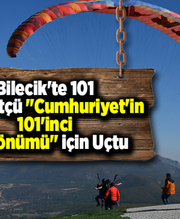 Bilecik'te 101 paraşütçü Cumhuriyet'in 101inci yıl dönümü için uçtu