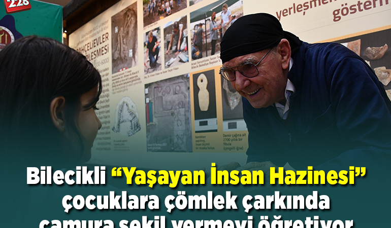 Bilecikli “Yaşayan İnsan Hazinesi” çocuklara çömlek çarkında çamura şekil vermeyi öğretiyor