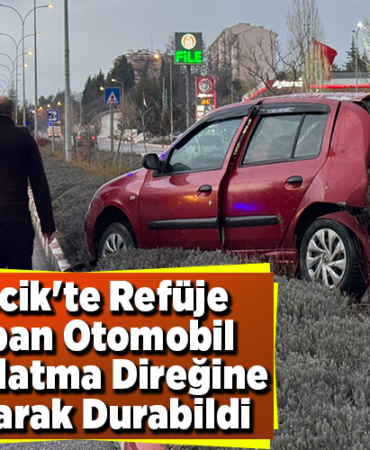 Bilecik'te Refüje Çarpan Otomobil Aydınlatma Direğine Çarparak Durabildi