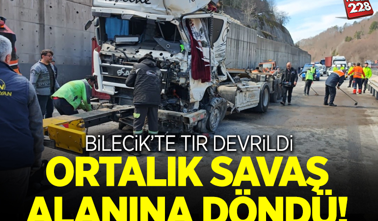 Bilecik’te tırın devrildiği kaza ulaşımda aksamaya neden oldu
