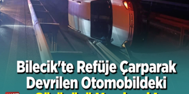 Bilecik'te refüje çarparak devrilen otomobildeki sürücüsü yaralandı