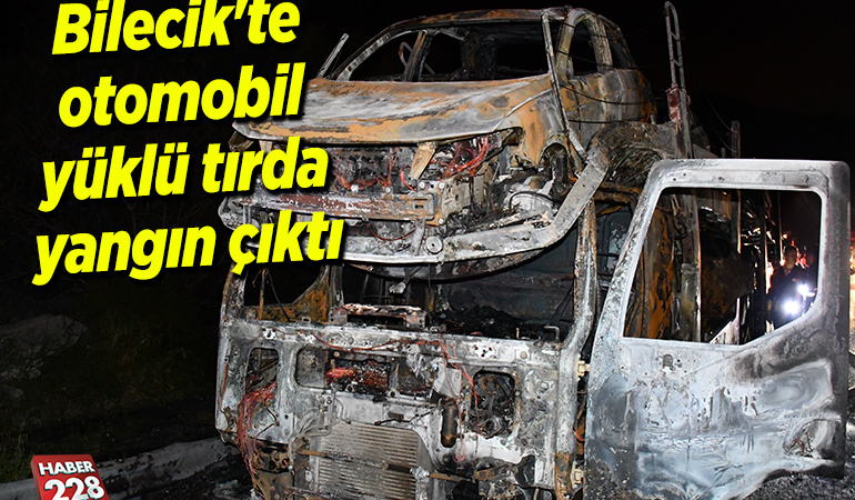 Bilecik’te otomobil yüklü tırda yangın çıktı