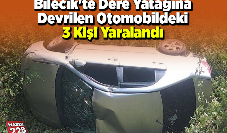 Bilecik’te dere yatağına devrilen otomobildeki 3 kişi yaralandı