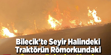 Bilecik'te seyir halindeki traktörün römorkundaki saman balyaları yandı