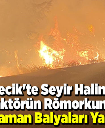 Bilecik'te seyir halindeki traktörün römorkundaki saman balyaları yandı