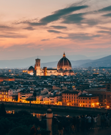 Beautiful aerial shot of Florence, Italy architecture in the evening