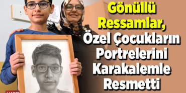 Gönüllü ressamlar, özel çocukların portrelerini karakalemle resmetti