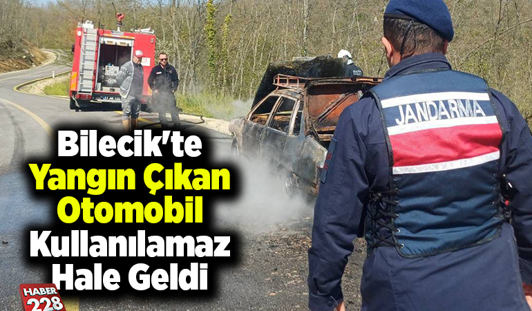 Bilecik’te yangın çıkan otomobil kullanılamaz hale geldi