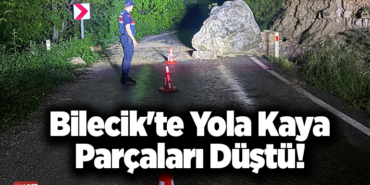Bilecik'te yola düşen kaya parçaları düştü!