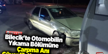 Bilecik'te otomobilin akaryakıt istasyonundaki yıkama bölümüne çarpma anı güvenlik kamerasında