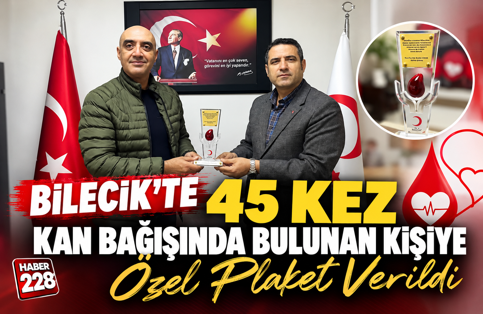 Bilecik’te 45 kez kan bağışında bulunan kişiye özel plaket verildi